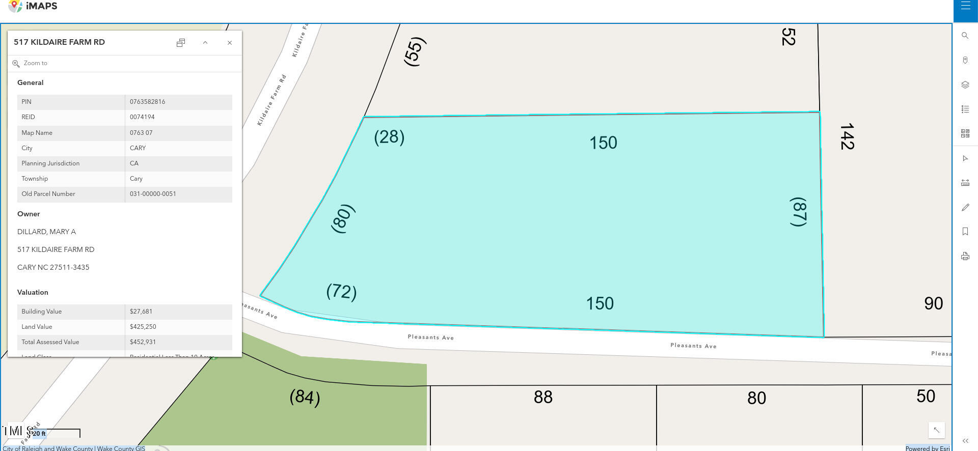 517 Kildaire Farm Road Cary, NC 27511 - Photo 2 of 11 Lot Dimensions Per Tax Record