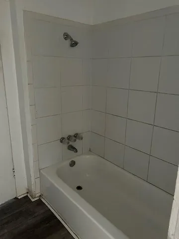 a bathroom with a bathtub