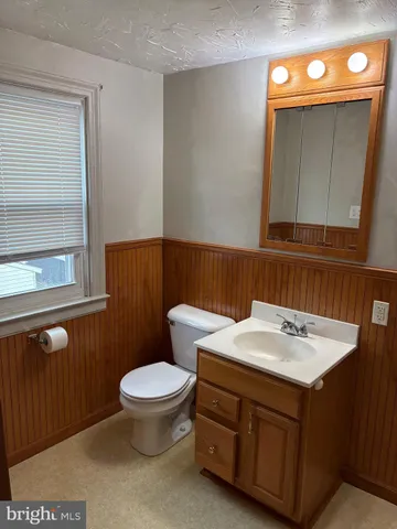 a bathroom with a sink a toilet and mirror