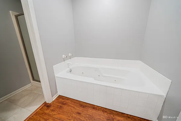 a bathroom with a bathtub