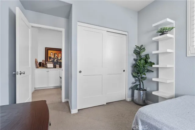 a bedroom with furniture and a potted plant