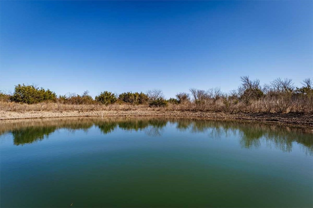 a view of a lake with houses in the background