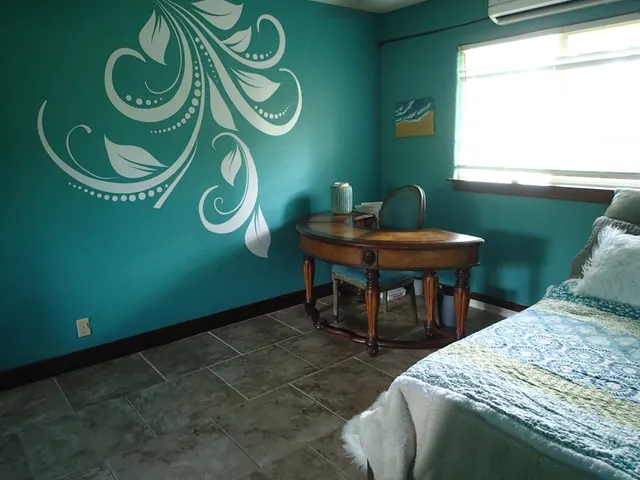 a table and chairs in a room