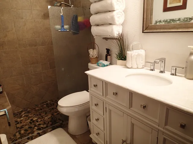 a bathroom with a sink toilet and a mirror