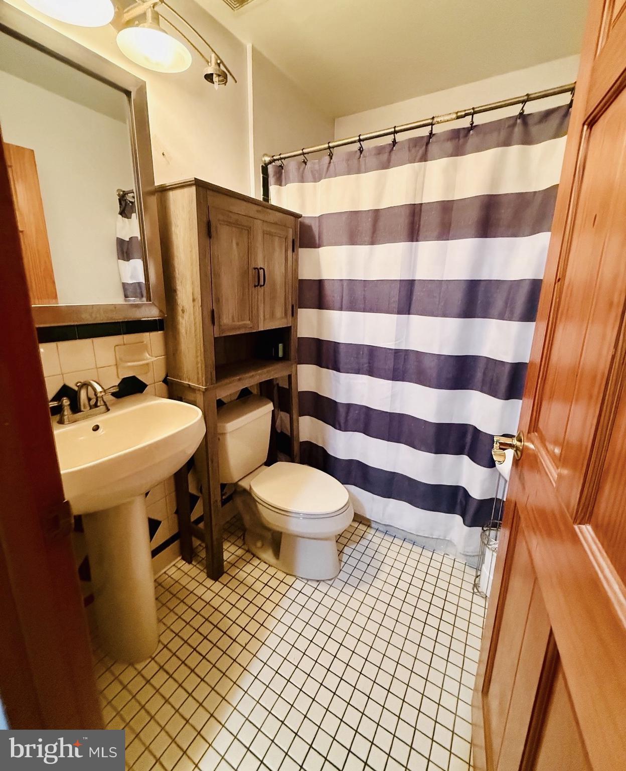 30 Misty Pine Road Levittown, PA 19056 - Photo 9 of 21 a bathroom with a sink a toilet a mirror and shower curtain