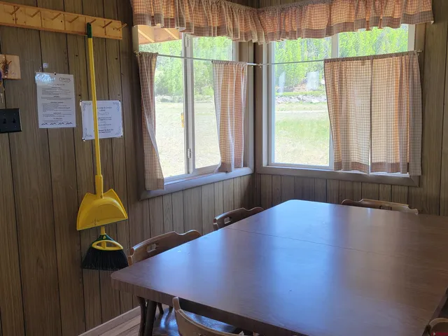 a view of a room with a window