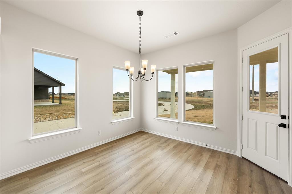 125 Snowy Owl Trail Rhome, TX 76078 - Photo 10 of 28 Unfurnished dining area featuring hanging lights and light wood finished floors