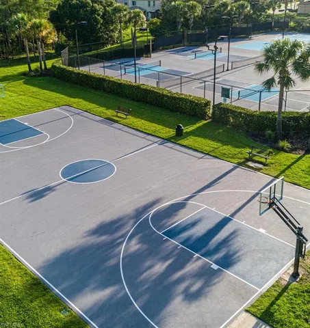 a view of an outdoor space and tennis court