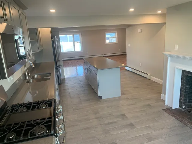 a view of kitchen and windows