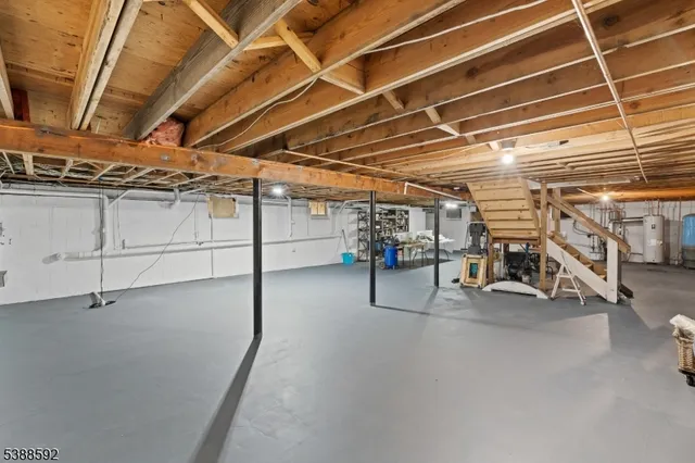 a view of a garage with storage