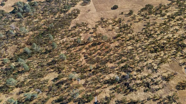 an aerial view of a houses with a yard