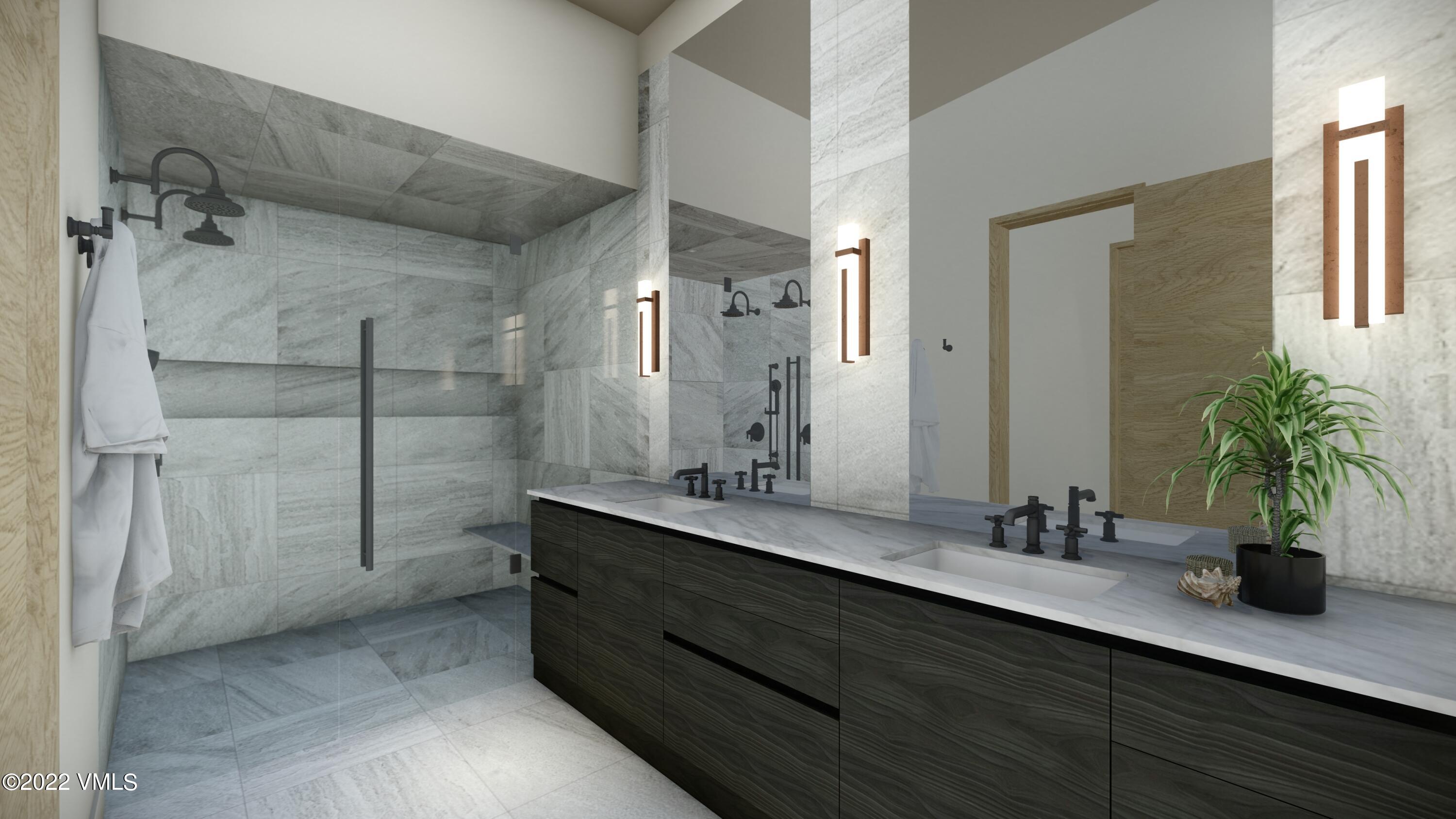 2965 Manns Ranch Road Vail, CO 81657 - Photo 10 of 26 a bathroom with a double vanity sink a mirror and shower