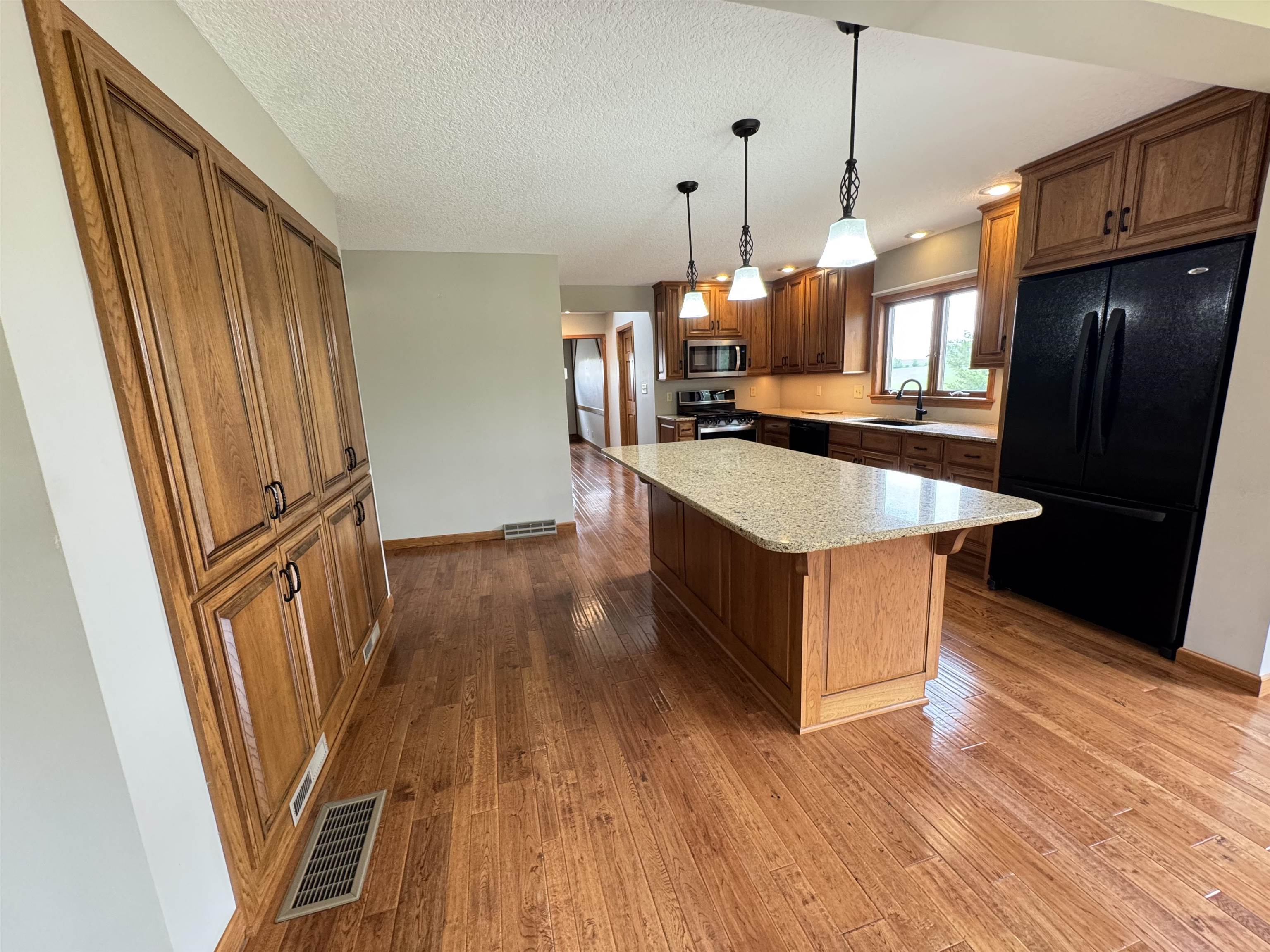 25303 Spring Valley Road Shannon, IL 61078 - Photo 9 of 22 a kitchen with stainless steel appliances granite countertop a refrigerator a sink and wooden floor