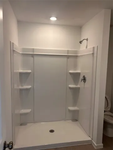 a bathroom with a bathtub