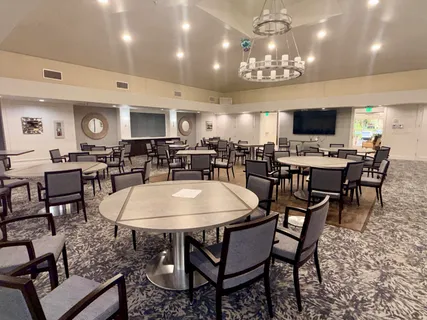 a view of a dining area with furniture