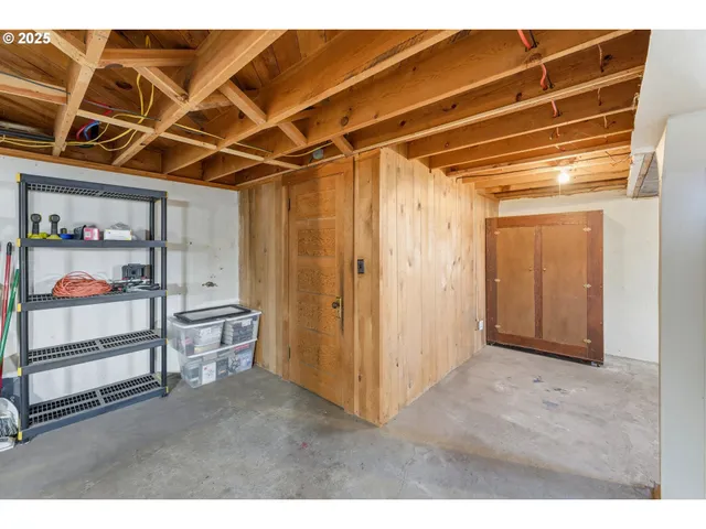 a view of a room with racks on the wall