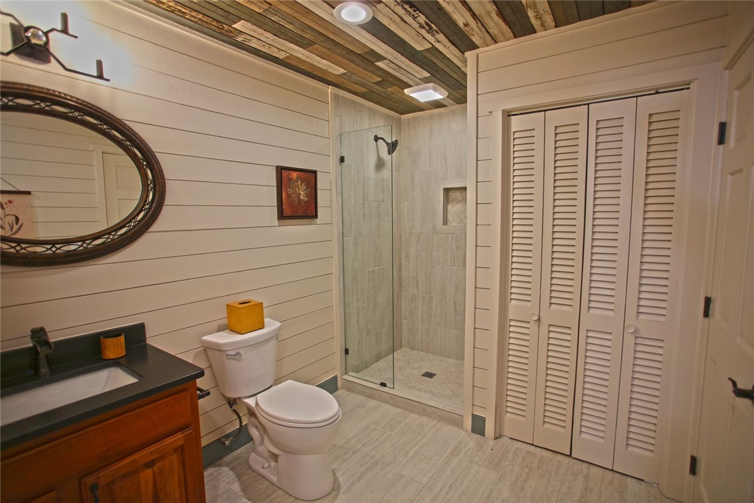 275 Jocassee Lake Road Salem, SC 29676 - Photo 24 of 41 This inviting bathroom features unique ceiling details and a sleek, modern shower.