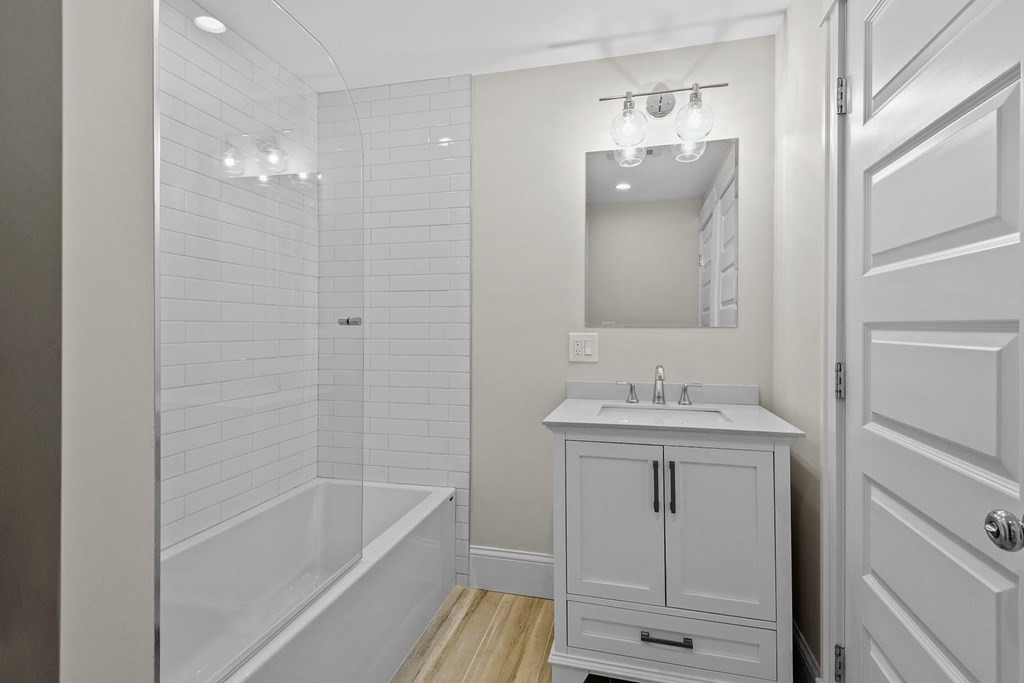 151 Beaver Street, Unit 2 Boston, MA 02136 - Photo 10 of 20 a bathroom with a shower a sink and a mirror