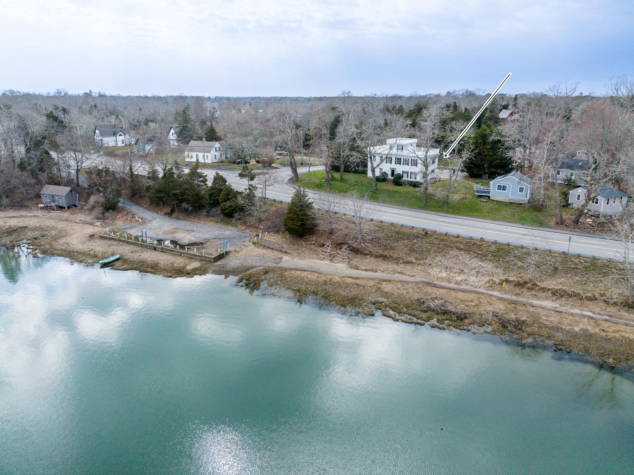 a view of a town with mountains in the background