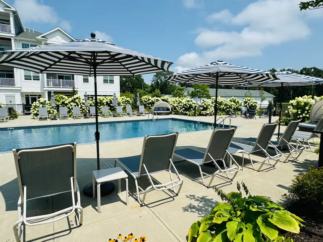 a view of a patio with table and chairs and potted plants