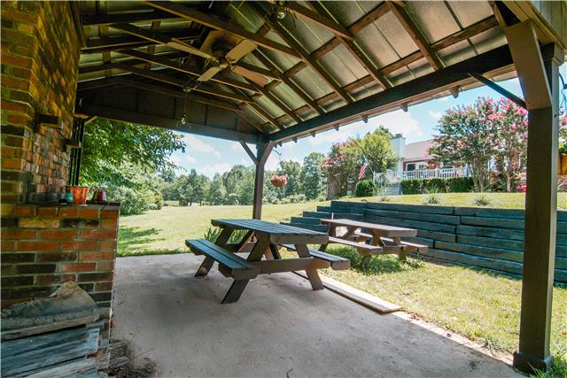 2213 Wolfe Road White Bluff, TN 37187 - Photo 18 of 20 Covered backyard retreat with freestanding fireplace and ceiling fan!