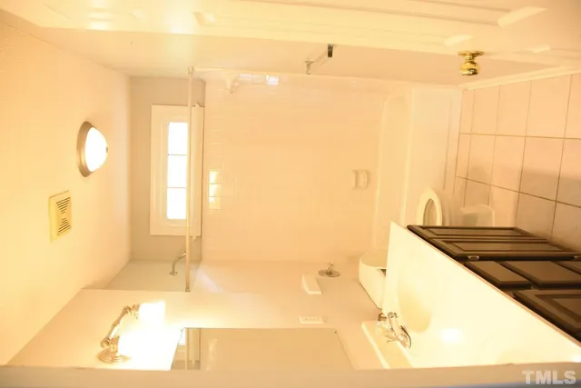 a bathroom with a sink and a shower