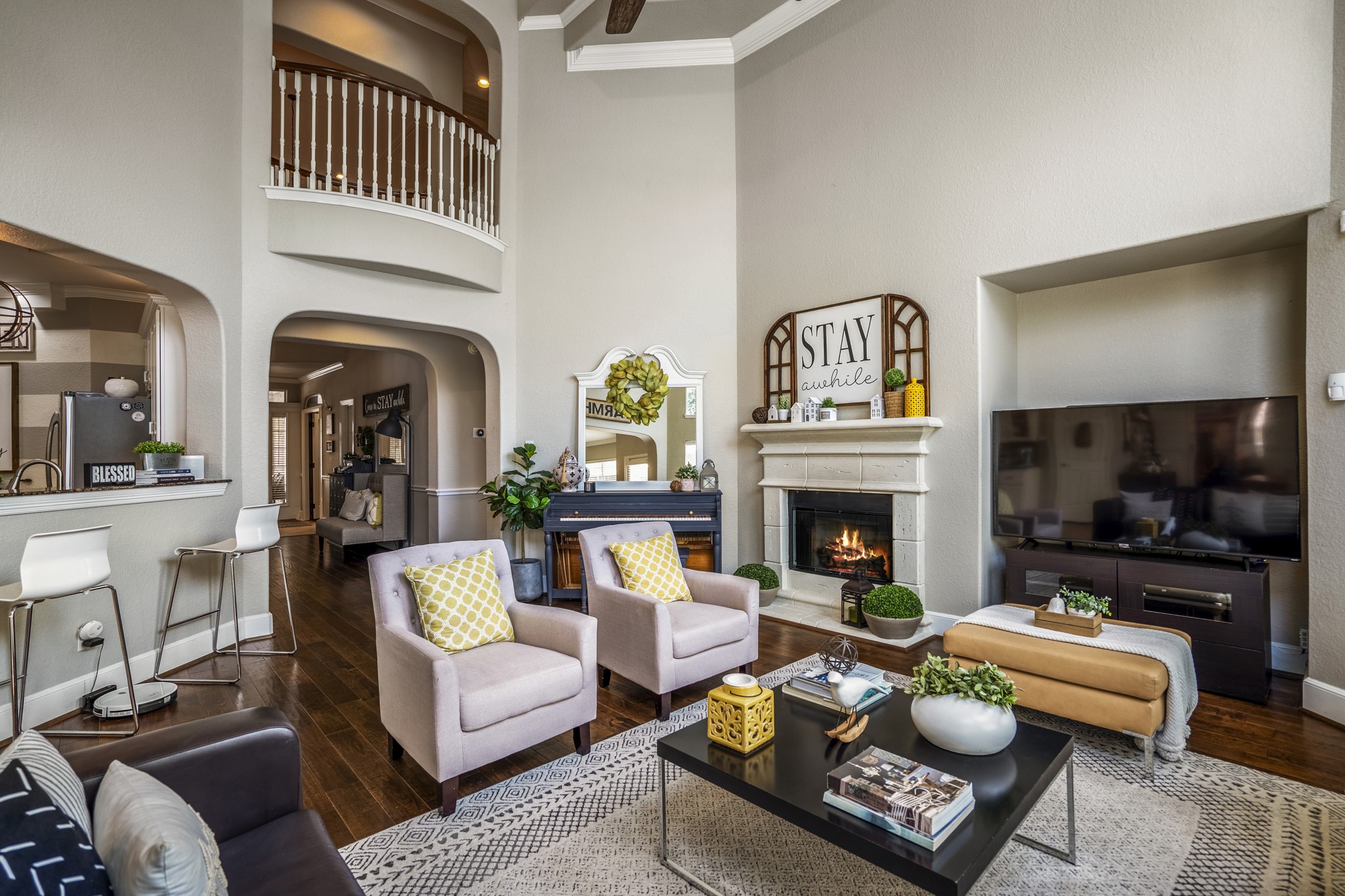 10203 Earlington Manor Drive Spring, TX 77379 - Photo 8 of 50 a living room with furniture and a fireplace