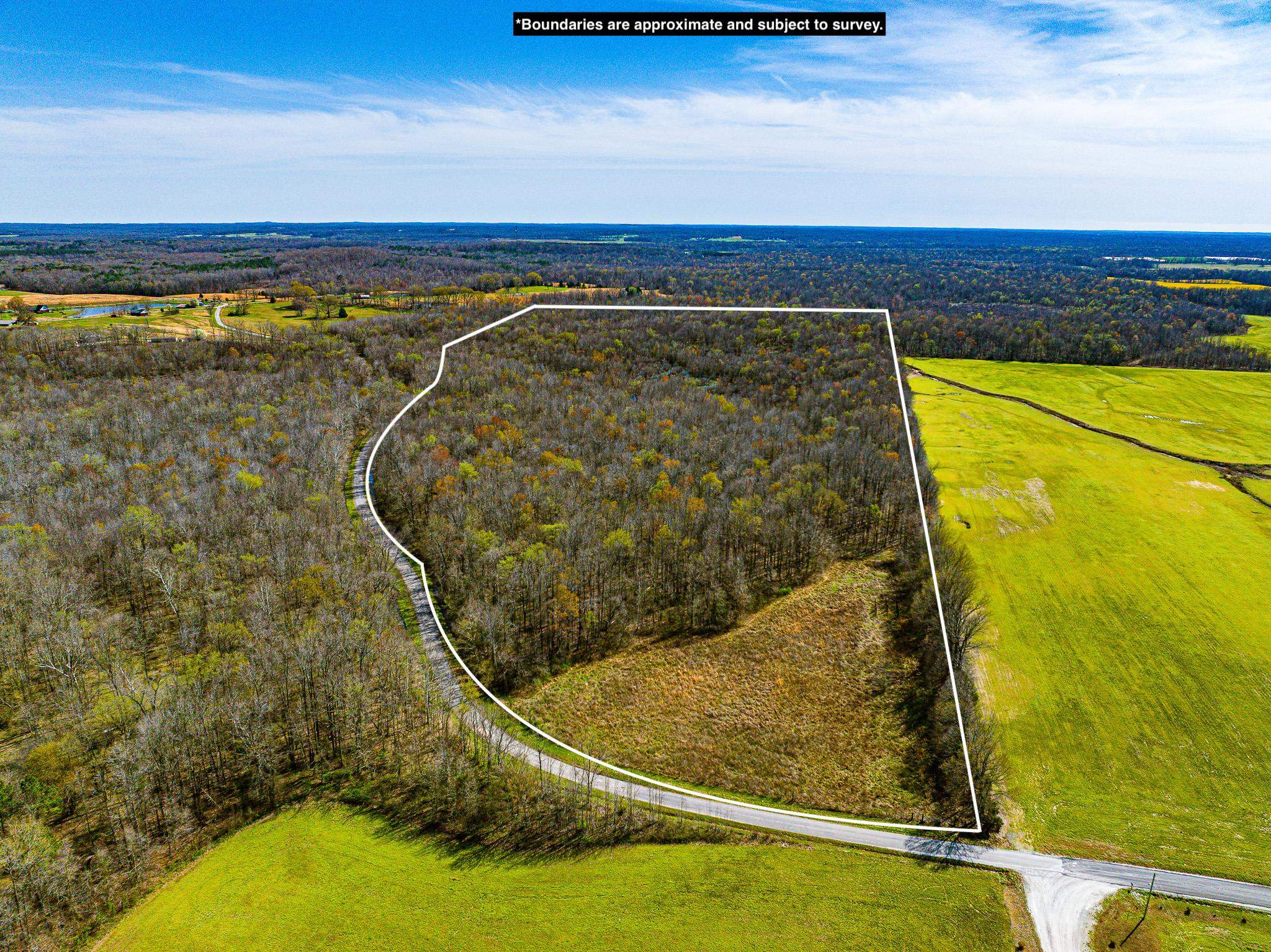 View of property location featuring a forest and property parcel outlined