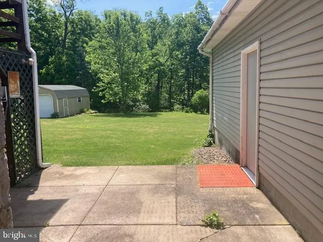 a view of backyard of house with green space