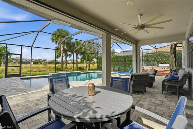 a swimming pool with patio outdoor seating and yard