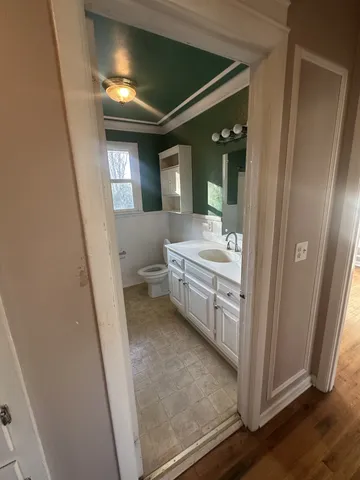 a bathroom with a sink a mirror and a toilet