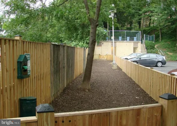 a view of a backyard with plants and wooden fence