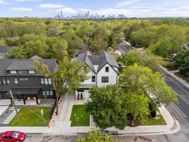 a view of a city with plants