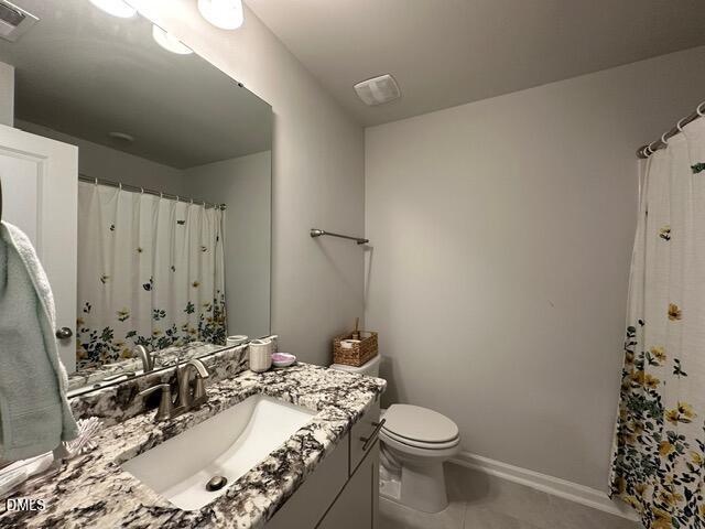 517 Flat Ford Road Hillsborough, NC 27278 - Photo 22 of 27 a bathroom with a granite countertop sink a toilet and a mirror