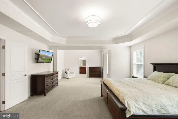 a bedroom with a bed and a walk in closet