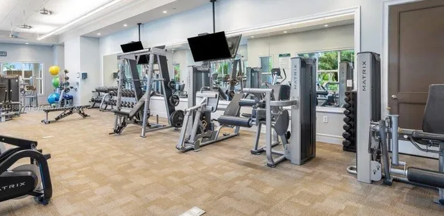 a view of a room with gym equipment