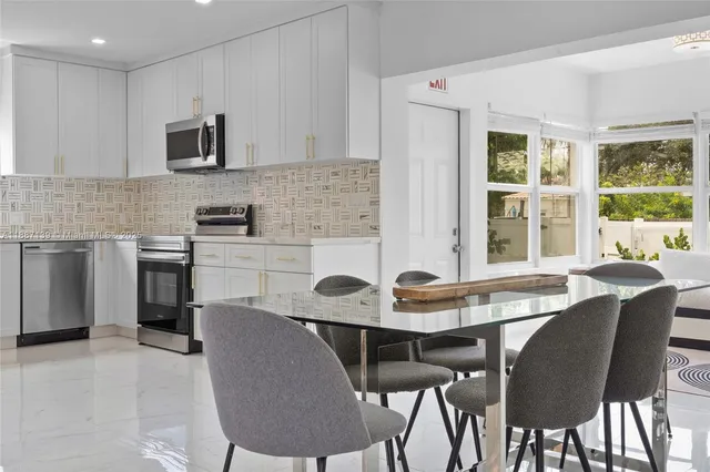 a kitchen with a stove and a microwave