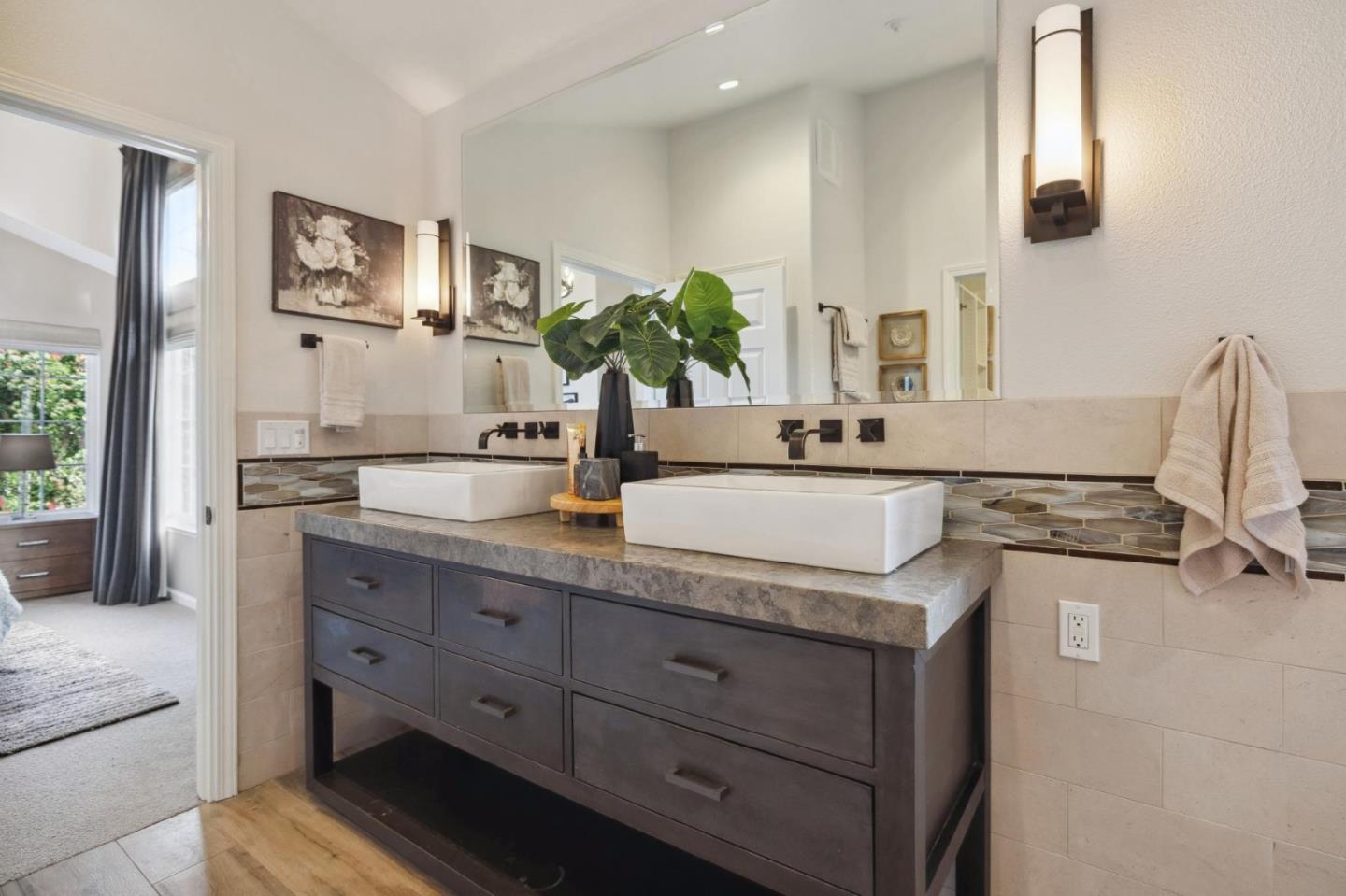 6 Outlook Circle Pacifica, CA 94044 - Photo 26 of 49 a bathroom with a granite countertop sink and a mirror