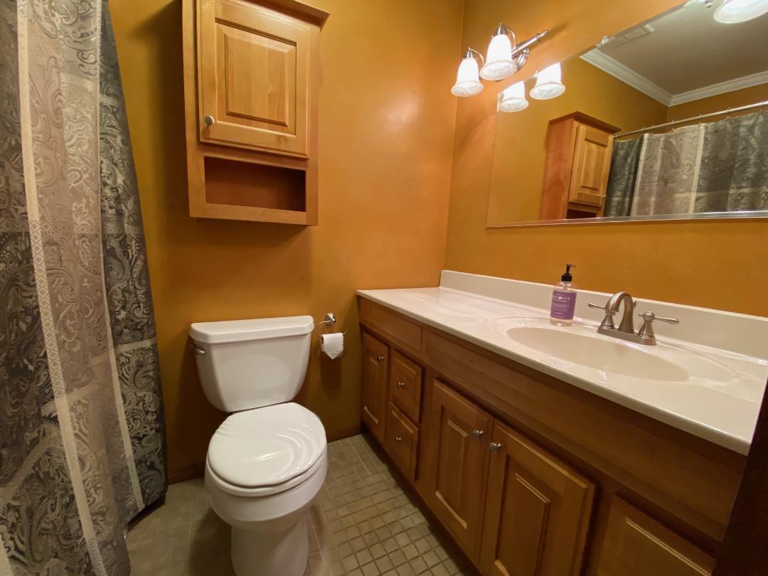 306 Andrew Street Dwight, IL 60420 - Photo 16 of 25 a bathroom with a granite countertop toilet sink and mirror