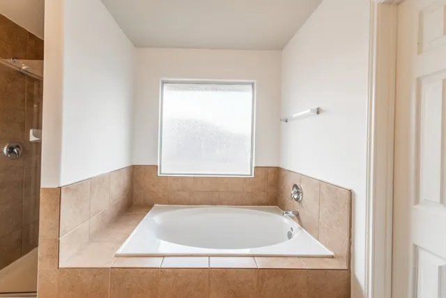 a bathroom with a bathtub