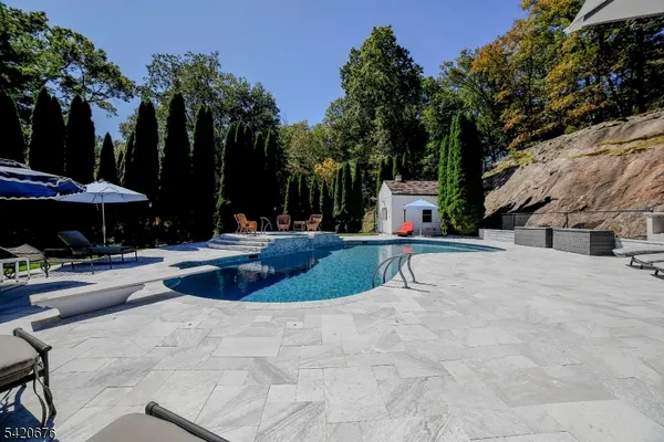 a view of outdoor space with garden and trees