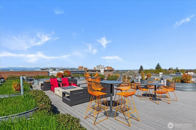 an outdoor space with furniture