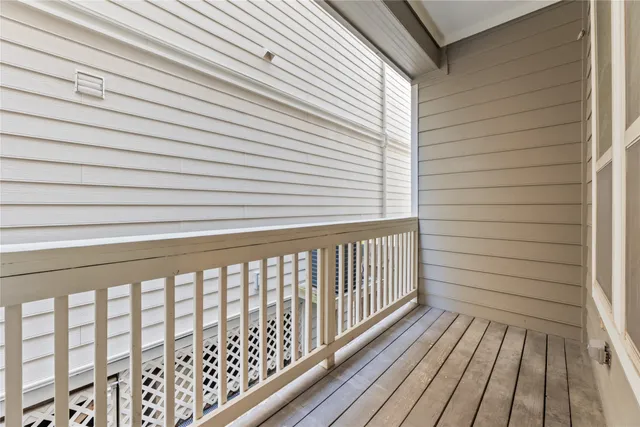 a view of a wooden balcony