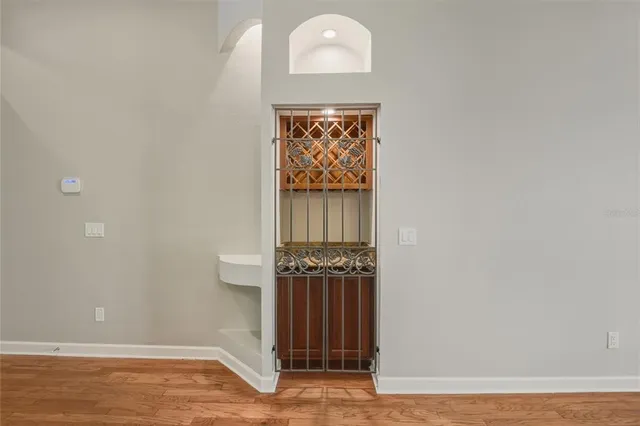 a view of a livingroom with wooden floor