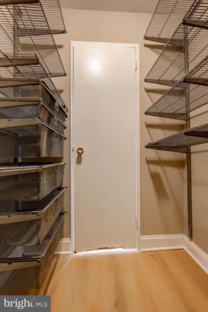 a view of walk in closet with empty racks