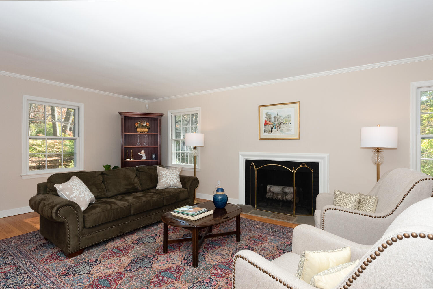 297 Brookside Road Darien, CT 06820 - Photo 11 of 63 a living room with furniture and a fireplace
