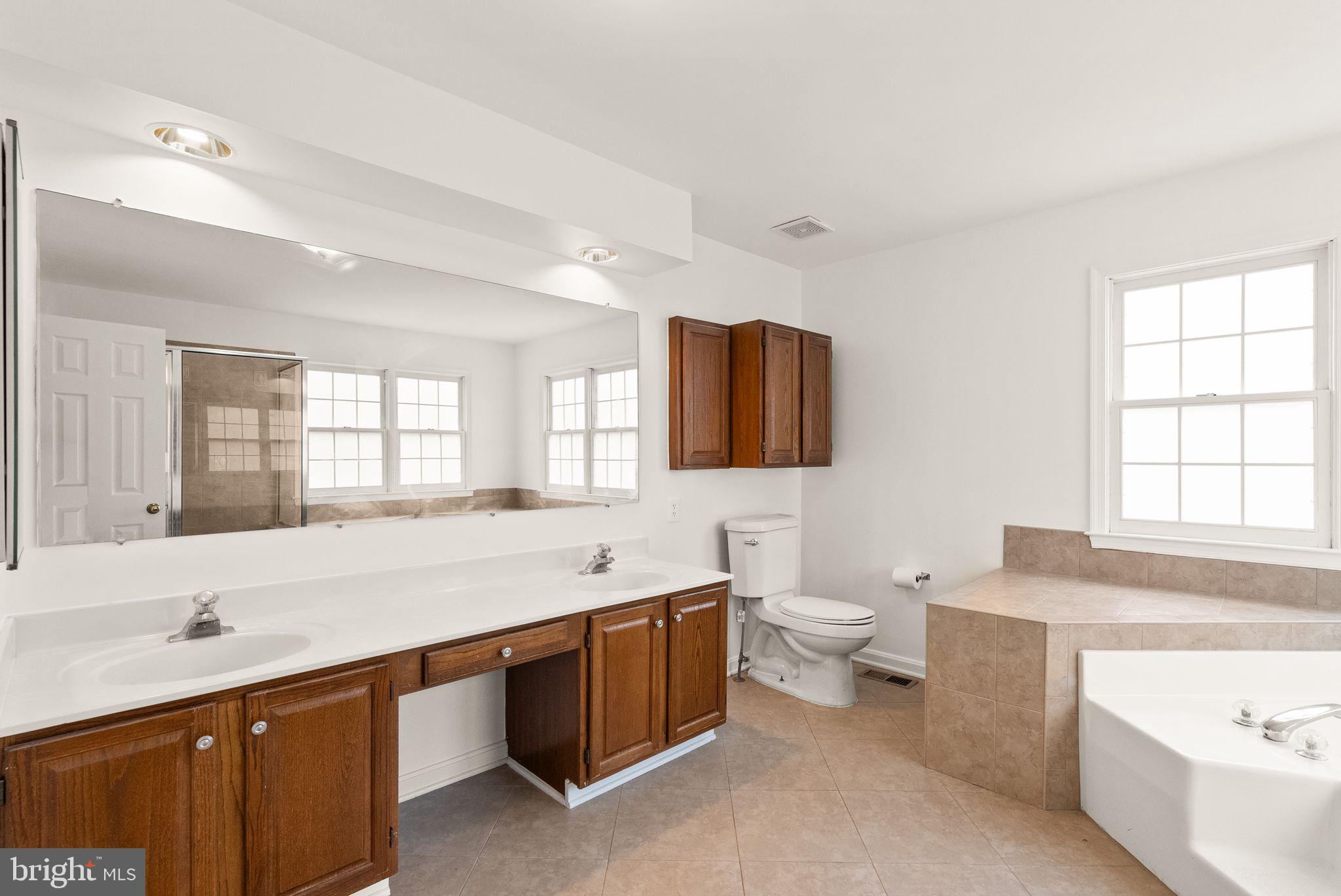 6833 Compton Heights Circle Clifton, VA 20124 - Photo 44 of 81 a spacious bathroom with a double vanity sink a mirror and a bathtub