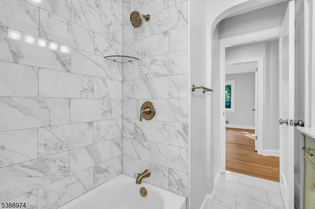 a bathroom with a bathtub