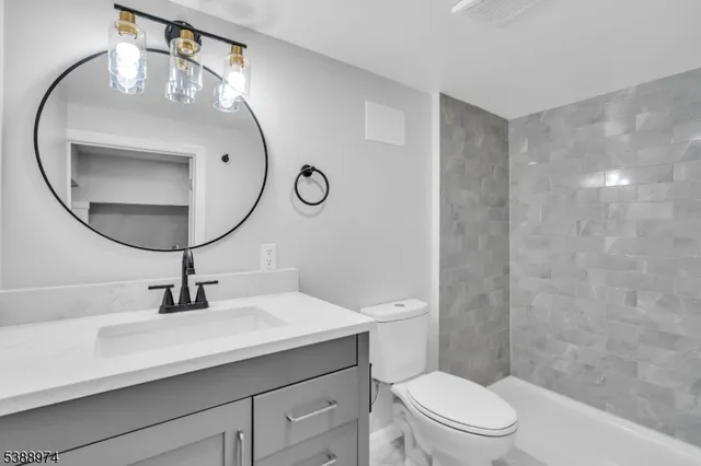 a bathroom with a sink a mirror a toilet and a shower