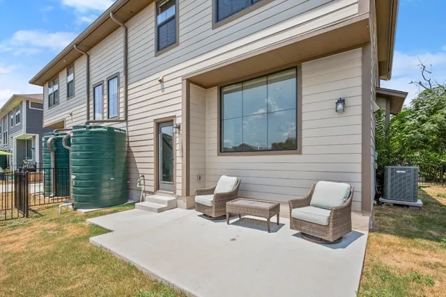 a front view of a house with patio
